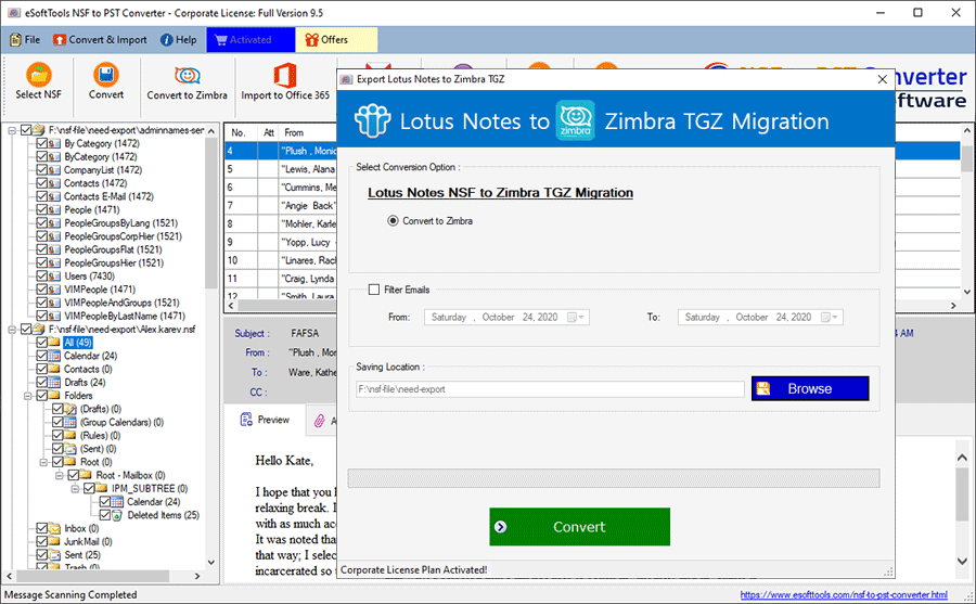 Technique to Convert NSF to Zimbra TGZ files